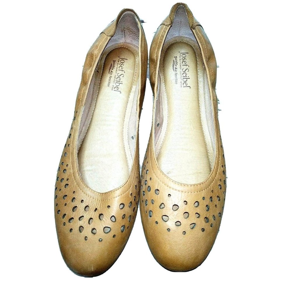 Josef Seibel 11US/EU42 Pippa Tan Leather Laser Cut Perforated Ballet Flats 72929